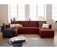 Bestmobilier - Canapé Panoramique en U Convertible avec Coffre Regala en Tissu - Canapé Lit - Grand Sofa XXL Rouge 7 Places - Salon