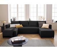 Regala - canapé panoramique - 7 places - convertible avec coffre - en tissu - Noir Noir
