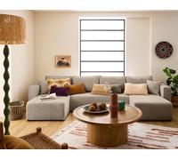 Bestmobilier - Canapé Panoramique en U Convertible avec Coffre Topaze en Velours Côtelé - Canapé Lit - Grand Sofa XXL Beige 7 Places - Salon