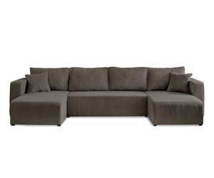 BestMobilier - Canapé Panoramique en U Convertible avec Coffre Topaze en Velours Côtelé - Canapé Lit - Grand Sofa XXL Gris 7 Places - Salon