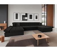 Bestmobilier - Canapé Panoramique en U Convertible avec Coffre Ulys en Tissu - Canapé Lit - Grand Sofa XXL Noir 7 Places - Salon