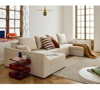 Bestmobilier - Canapé Panoramique en U Convertible Mike en Velours - Canapé Lit - Grand Sofa XXL Beige 7 Places - Salon