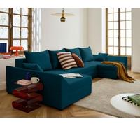 Bestmobilier - Canapé Panoramique en U Convertible Mike en Velours - Canapé Lit - Grand Sofa XXL Bleu Canard 7 Places - Salon