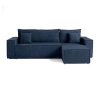 Best mobilier Canapé d'angle réversible Cezanne 4 pl. convertible coffre velours côtelé Bleu Ardoise