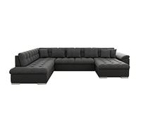 Chuck - canapé panoramique d'angle gauche XXL - convertible avec coffre - 7 places - Noir / Gris