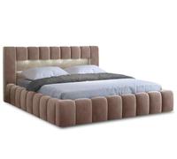 Bestmobilier - Cleo - lit Coffre avec LED - 140x200 cm - sommier Inclus - en Velours, Taupe