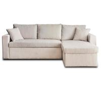 Bestmobilier - Canapé d'angle Convertible avec Coffre Réversible Cyrus en Velours Côtelé - Canapé Lit - Sofa Beige 4 Places - Angle Droit - ou Gauche - Salon