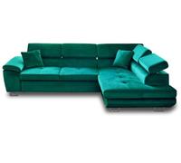 Best mobilier Canapé d'angle droit Dimas 5 places convertible coffre têtières réglables velours Vert