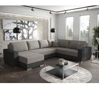 Epona - Canapé panoramique d'angle réversible 7 places convertible avec coffre en tissu - Gris