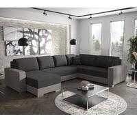 Bestmobilier - Epona - Canapé panoramique d'angle réversible 7 Places Convertible avec Coffre en Tissu, Gris foncé