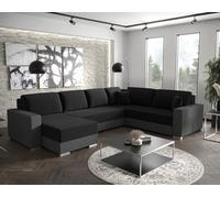 Bestmobilier - Epona - Canapé panoramique d'angle réversible 7 Places Convertible avec Coffre en Tissu, Noir/Gris