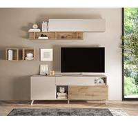 Bestmobilier - Estelle - Meuble TV - 2 Portes et 1 tiroir - 181 cm, Blanc/Beige