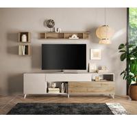 Bestmobilier - Estelle - Meuble TV - 2 Portes et 1 tiroir - 241 cm, Blanc/Beige