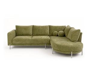 Bestmobilier - Gabin - Canapé d'angle Droit 5 Places en Velours texturé, Vert Kaki