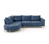 Bestmobilier - Gabin - Canapé d'angle Gauche 5 Places en Velours texturé, Bleu