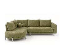 Bestmobilier - Gabin - Canapé d'angle Gauche 5 Places en Velours texturé, Vert Kaki