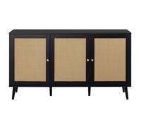Bestmobilier - Goto - Buffet Bas - Noir et cannage - 3 Portes - 140 cm, Noir