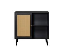 Bestmobilier - Goto - Buffet Haut - Noir et cannage - 2 niches et 1 Porte - 80 cm, Noir