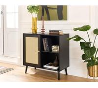 Bestmobilier - Goto - Buffet Haut - Noir et cannage - 80 cm, Noir