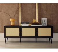 Bestmobilier - Goto - Meuble TV - Noir et cannage - 167 cm, Noir