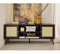 Bestmobilier - Goto - Meuble TV - Noir et cannage - 2 Portes et 2 niches - 140 cm, Noir