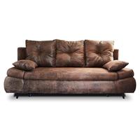 Larson - Canapé droit 3 places convertible - avec coffre de rangement - style industriel - Marron