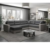 Leslie - Canapé panoramique d'angle réversible 7 places convertible avec coffre en tissu - Gris foncé