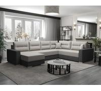 Bestmobilier - Leslie - Canapé panoramique d'angle réversible 7 Places Convertible avec Coffre en Tissu, Gris