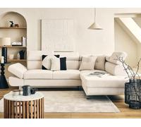 Lisbona - canapé d'angle droit 5 places convertible avec têtières en velours côtelé - Beige Beige G