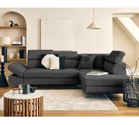 Best Mobilier - Lisbona - canapé d'angle Droit 5 Places Convertible avec têtières en Velours côtelé, Gris foncé