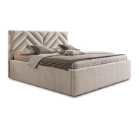 Bestmobilier - Lit Coffre 180X200 cm Santiago en Velours Beige avec Sommier Inclus - Chambre Adulte