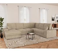 Lorie - Canapé panoramique d'angle droit 7 places convertible en velours côtelé grosse côte avec coffre - Beige Beige G