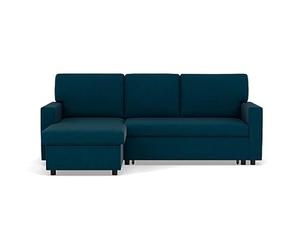 BestMobilier - Meiya - canapé d'angle réversible 4 Places Convertible avec Coffre en Tissu, Bleu