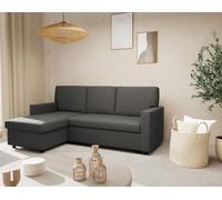 Meiya - canapé d'angle réversible 4 places convertible avec coffre en tissu - Gris foncé