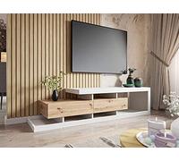 Bestmobilier - Meuble TV Olga Rectangulaire en Bois Blanc avec Rangements 2 Tiroirs 4 Niches - Salon Scandinave