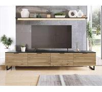 Bestmobilier - Meuble TV Olympie Rectangulaire en Bois Noir avec Rangements 4 Portes - Salon