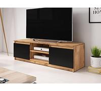 Bestmobilier - Meuble TV Robin Rectangulaire en Bois Noir avec Rangements 2 Portes 2 Niches - Salon Industriel/Vintage/Rétro