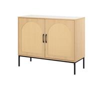 Bestmobilier - Nagato - Buffet Bas - cannage et Effet Bois - 2 Portes - 100 cm, Bois/Noir