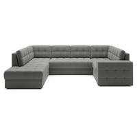 Bestmobilier - Nappa - Canapé panoramique d'angle Droit 7 Places Convertible avec Coffre en Velours, Gris Clair