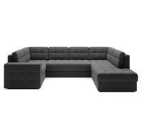 Bestmobilier - Nappa - Canapé panoramique d'angle Gauche 7 Places Convertible avec Coffre en Velours, Gris