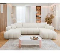 Bestmobilier - Nicole - Canapé panoramique en U 7 Places Convertible avec Coffre en Tissu, Beige