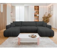 Bestmobilier - Nicole - Canapé panoramique en U 7 Places Convertible avec Coffre en Tissu, Gris Anthracite