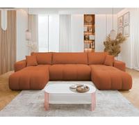 Bestmobilier - Nicole - Canapé panoramique en U 7 Places Convertible avec Coffre en Tissu, Rouille
