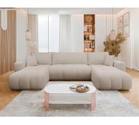 Bestmobilier - Nicole - Canapé panoramique en U 7 Places Convertible avec Coffre en Tissu, Taupe