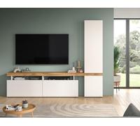 Bestmobilier - Olivier - Meuble TV avec Armoire - 3 Portes - Blanc et Effet Bois - 235x190 cm, Bois/Blanc