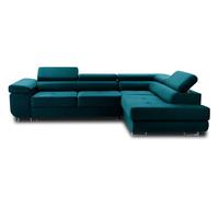 Bestmobilier Pablo - canapé d'angle Droit - 5 Places - Convertible avec Coffre et têtières réglables - en Velours