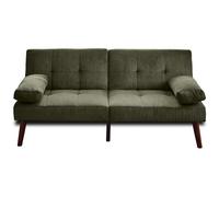Bestmobilier Philae - Canapé Lit Convertible 2 Places - Banquette Clic-Clac Compacte en Velours Côtelé avec Coussins, Sofa pour Salon ou Petit Espace, Vert