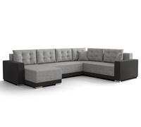 Roger - Canapé panoramique d'angle réversible 7 places convertible avec coffre en tissu - Gris / Noir