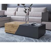 Bestmobilier - Table Basse Pitt Rectangulaire en Bois Gris avec Rangement Coffre - Salon Industriel/Vintage/Rétro