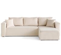 Topaze - canapé d'angle déhoussable réversible 4 places en velours côtelé - Beige